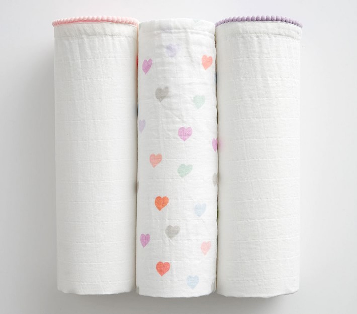 Heart or Star Muslin Swaddle Set of 3