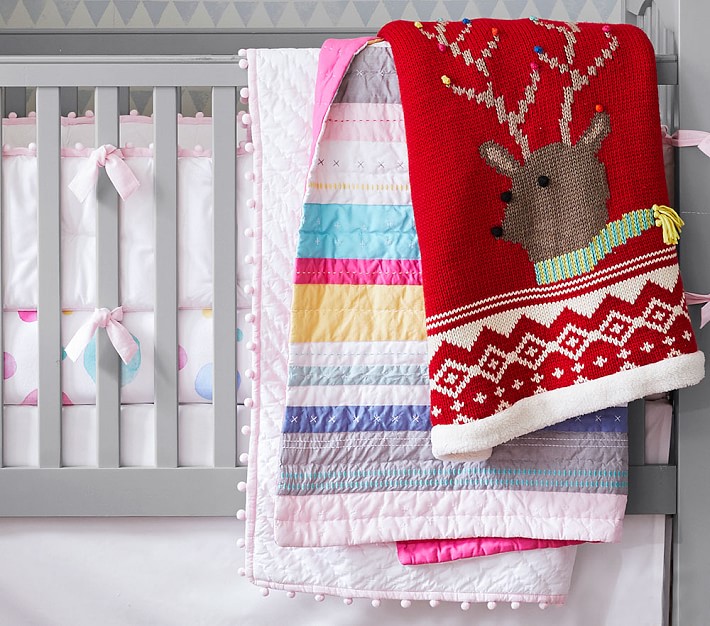 Fair Isle Knit Reindeer Baby Blanket