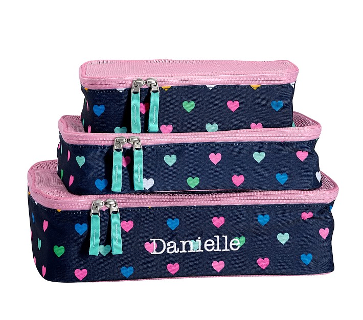 Mackenzie Navy Pink Multi Hearts Packing Cubes, Set Of 3