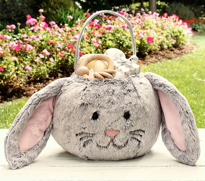 Gray Bunny Puffy Easter Bag