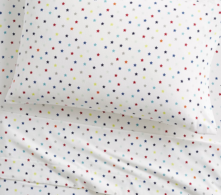 Flannel Multi Star Organic Sheet Set &amp; Pillowcases
