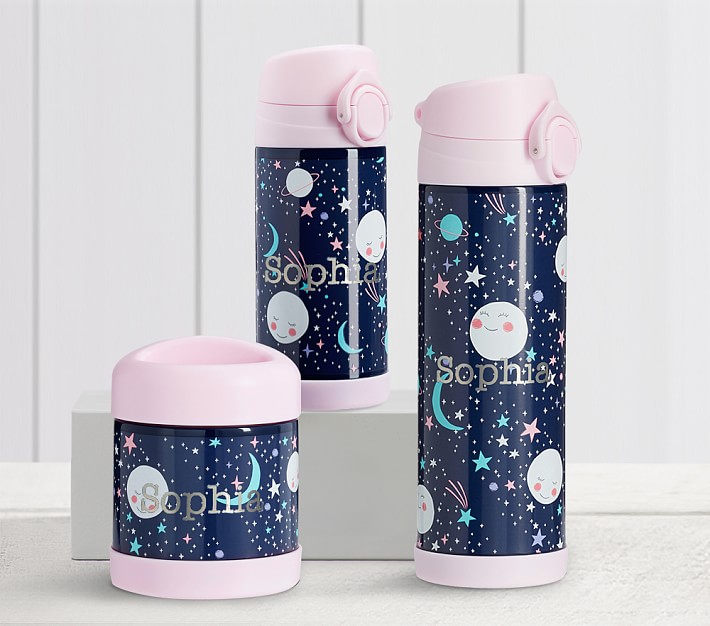Mackenzie Pink Navy Glow-in-the-Dark Moons Water Bottles