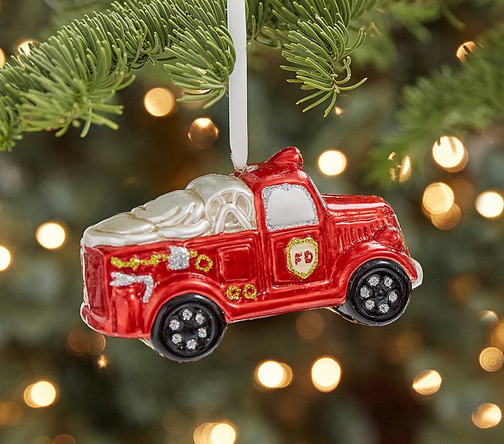 Mercury Glass Fire Truck Ornament