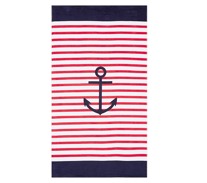 Anchor Stripe Adult Beach Towel Red Navy