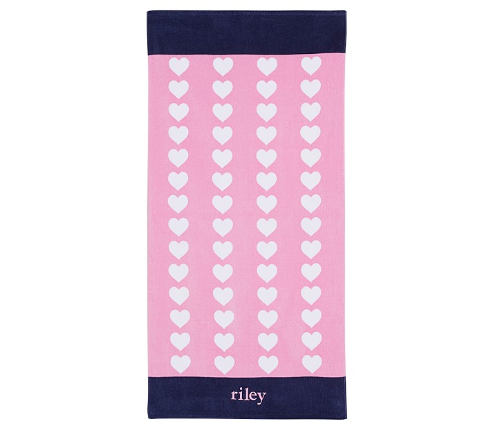 Classic Repeat Heart Towel Pink Navy