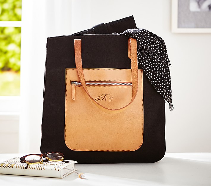 Black Canvas Leather Tote