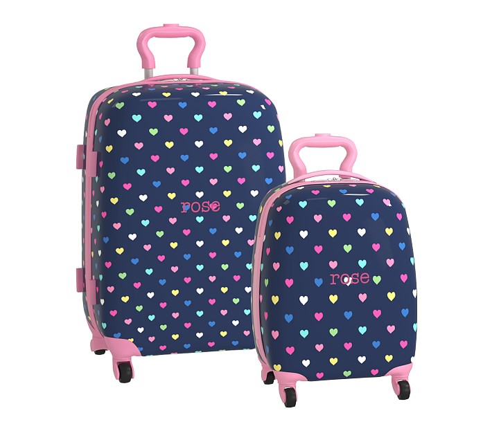 Mackenzie Navy Pink Multi Hearts Hard-Sided Spinner Luggage Bundle, Set Of 2