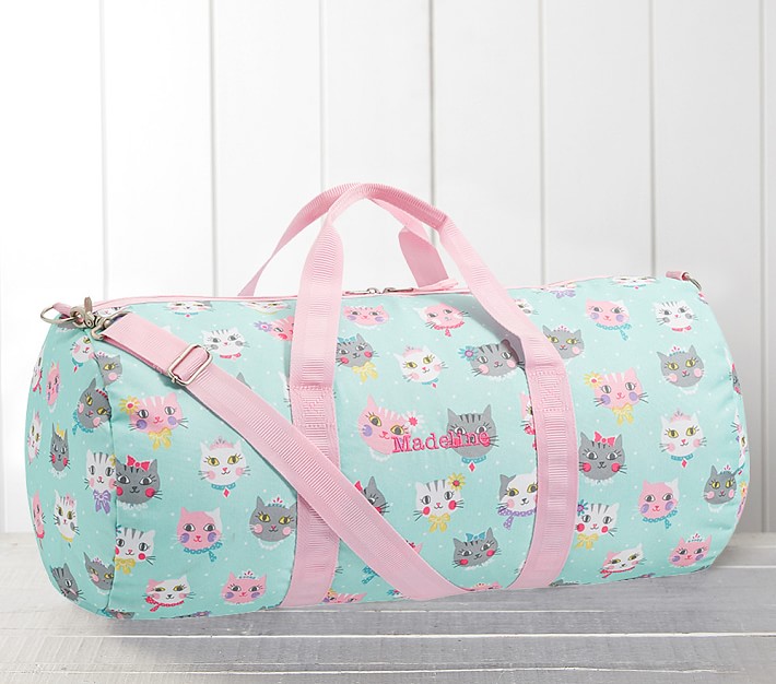 Mackenzie Aqua Pink Princess Kitty Large Duffle Bag