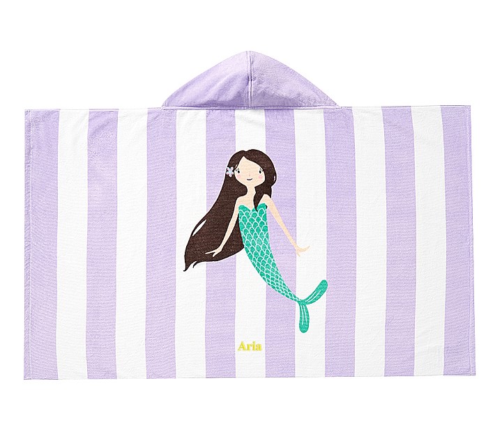 Mermaid Stripe Kid Beach Hooded Towel Brunette