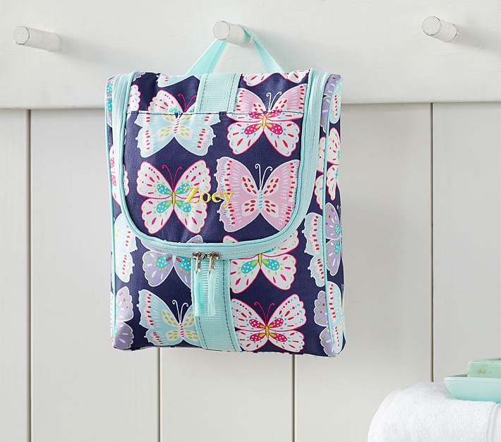 Mackenzie Navy/Aqua Preppy Butterflies Toiletry Bag