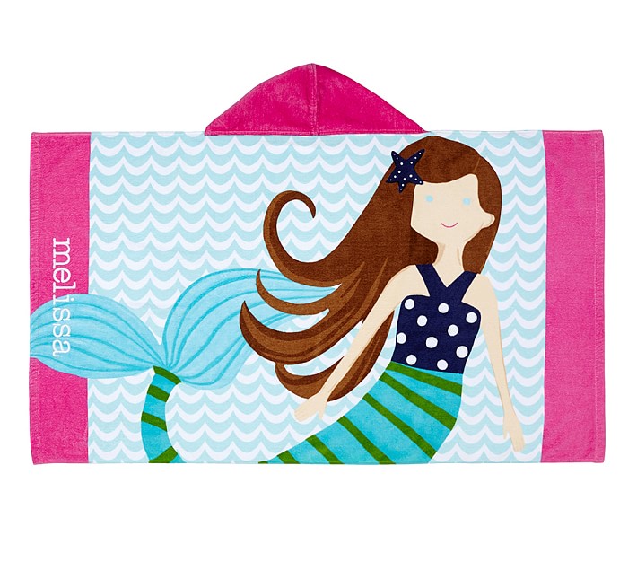 St Tropez Brunette Mermaid Icon Kid Beach Hooded Towel