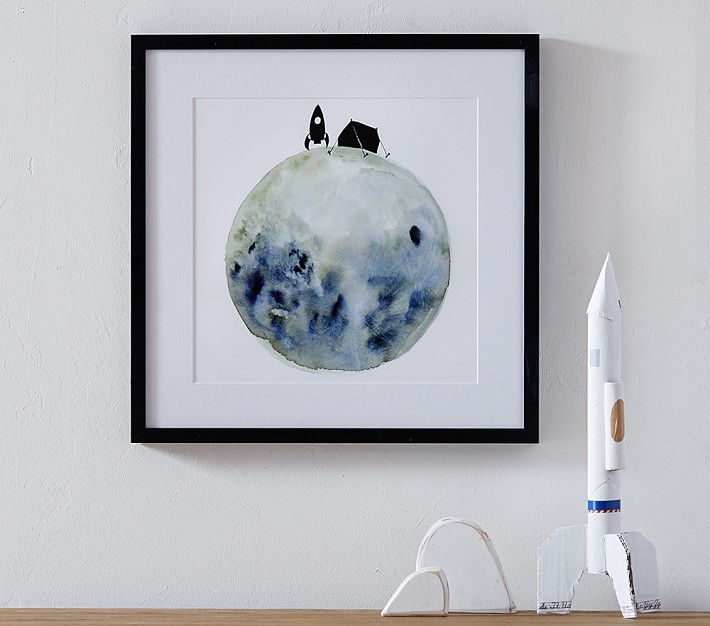 Lunar Camping Trip Watercolor Framed Print