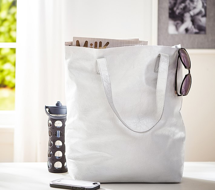 Silver Luxe Metallic Leather Tote
