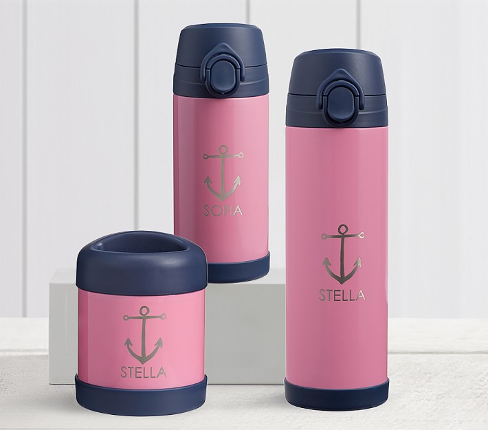 Mackenzie  Pink Navy Trim Solid Water Bottles