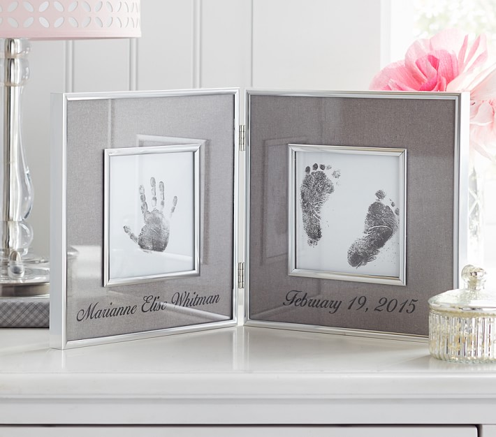 Silver &amp; Gray Linen Handprint &amp; Footprint Frame
