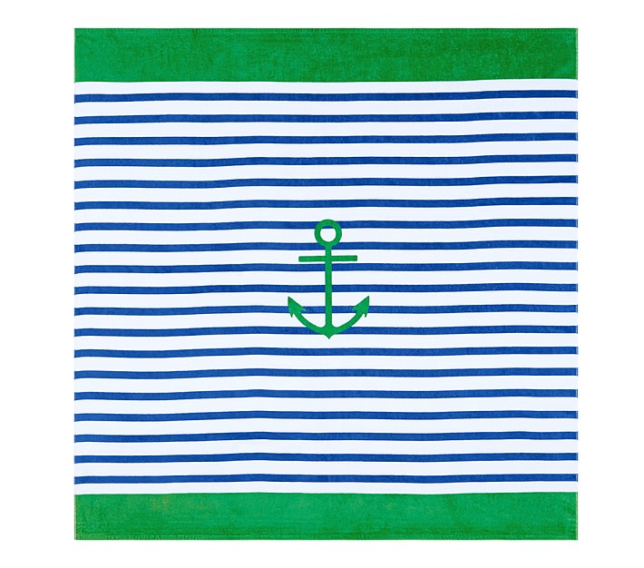 Anchor Stripe Family Kid Beach Towel Navy Green
