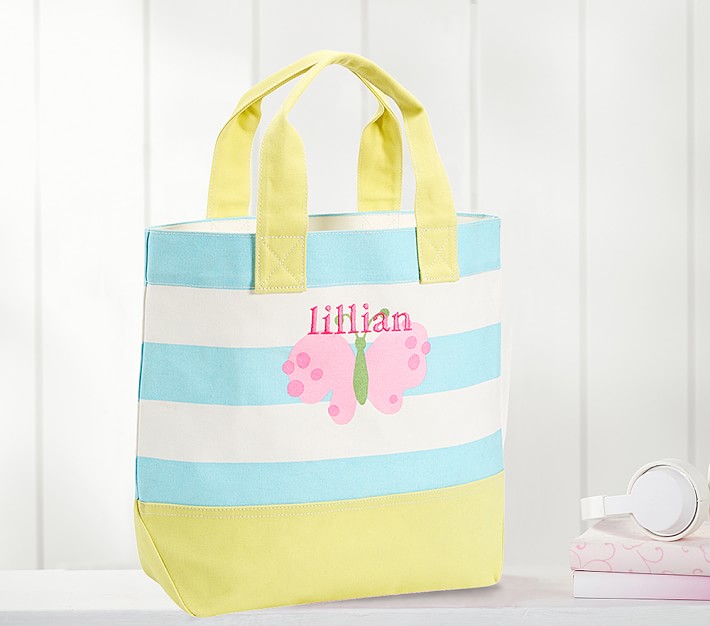Aqua Pink Butterfly Tote