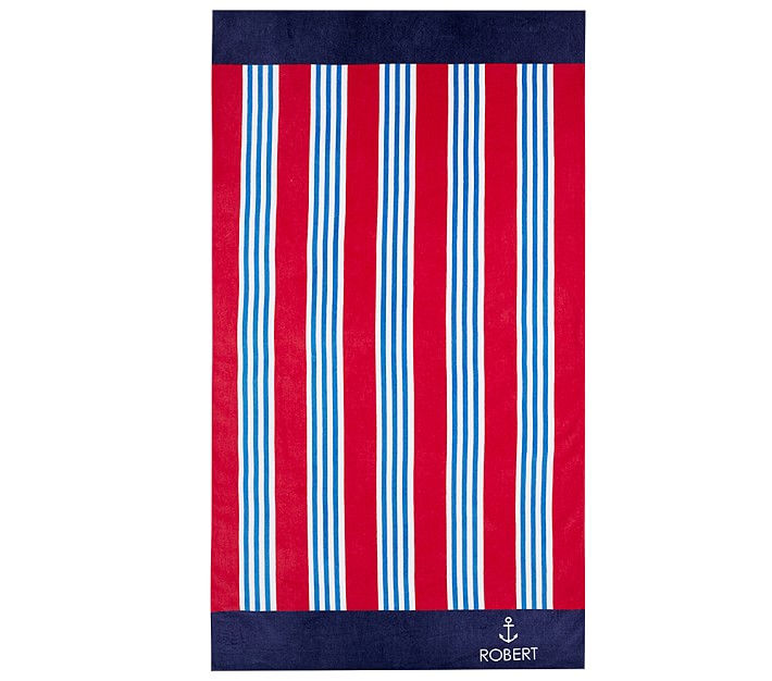 Nantucket Stripe Adult Towel Red Navy