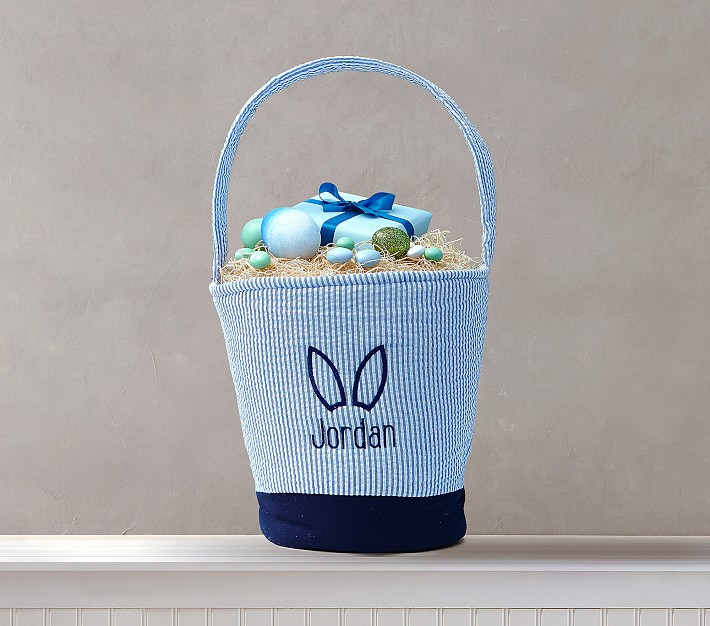 Blue Seersucker Easter Bucket