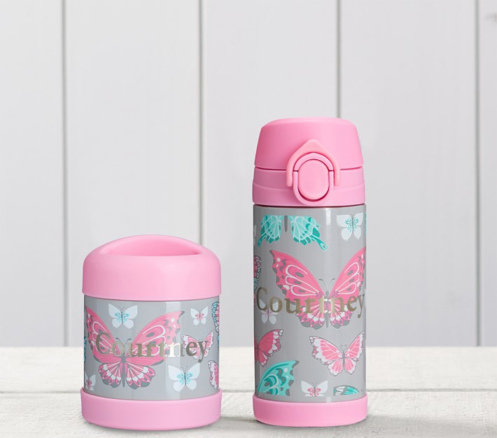 Mackenzie Gray Pink Pretty Butterflies Regluar Water Bottle &amp; Food Storage