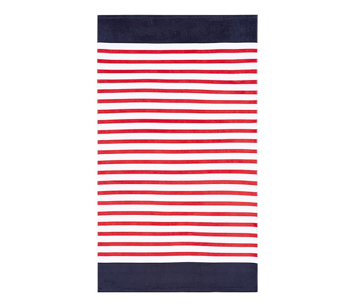 Breton Stripe Adult Beach Towel Red Navy