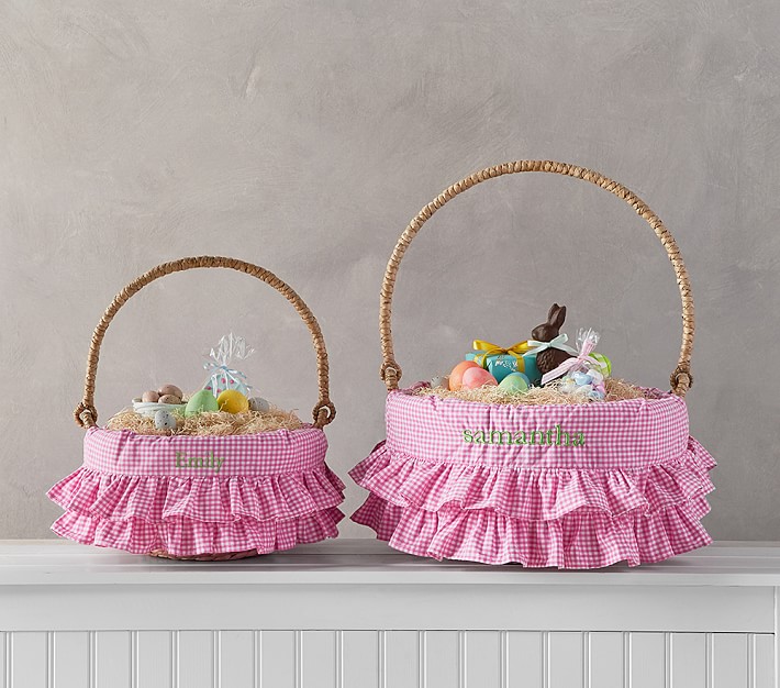 Pink Gingham Ruffle Easter Basket Liners