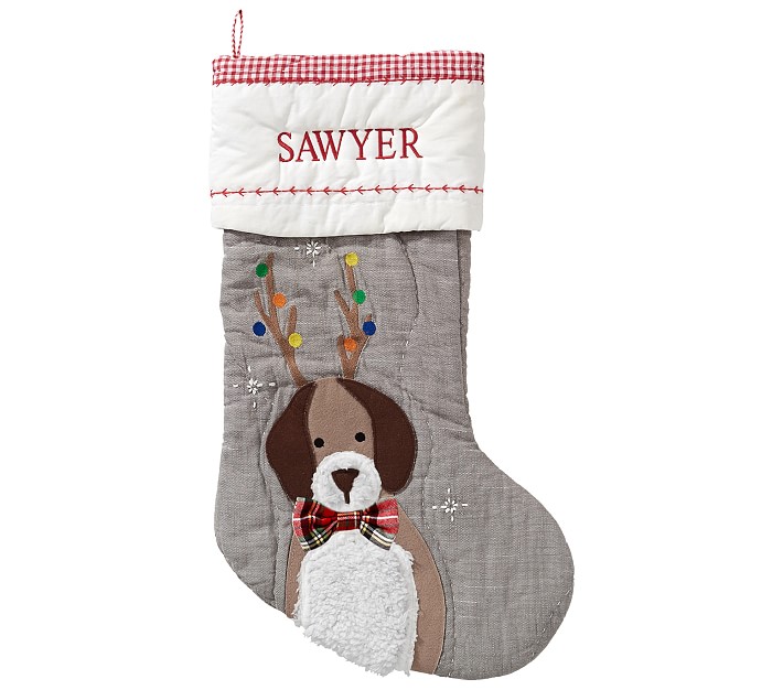 Dog With Antlers Gray Quilted Stocking