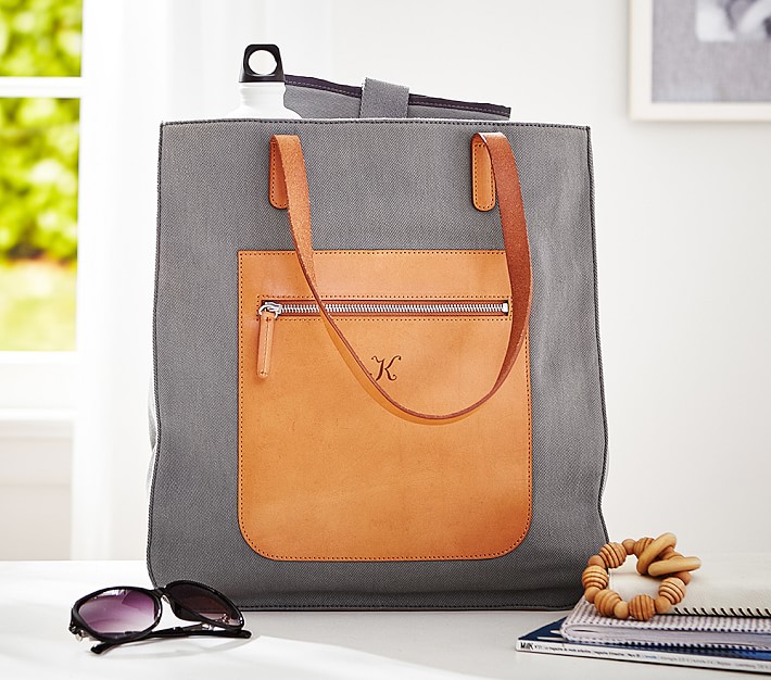 Gray Canvas Leather Tote