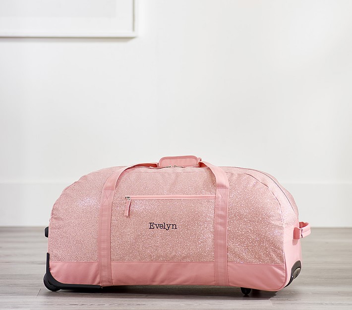 Mackenzie Pink Glitter Medium Rolling Duffle Bag
