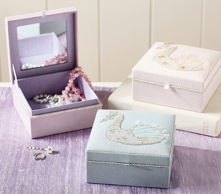 Beaded Swan Medium Jewelry Box