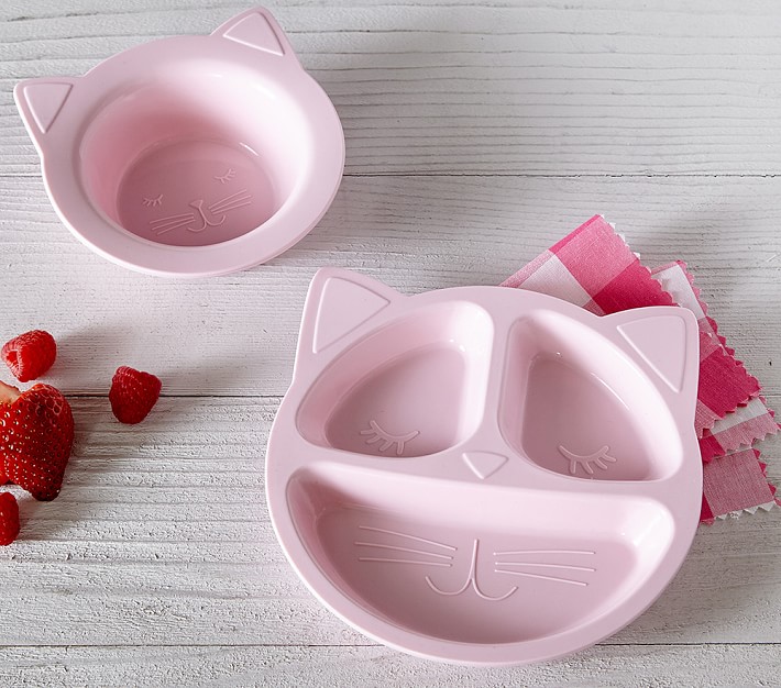 Silicone Kitty Shaped Plate &#38; Bowl