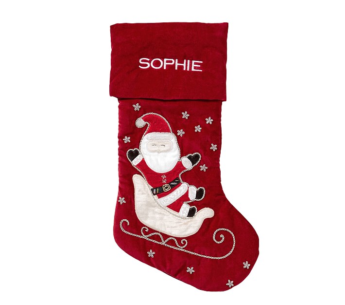 Santa In Sleigh Luxe Velvet Stocking