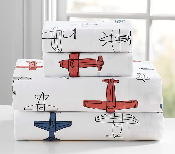 Organic Braden Planes Toddler Sheet Set &amp; Pillowcase