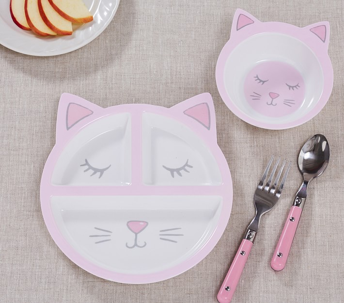Shaped Kitty Plate &amp; Bowl