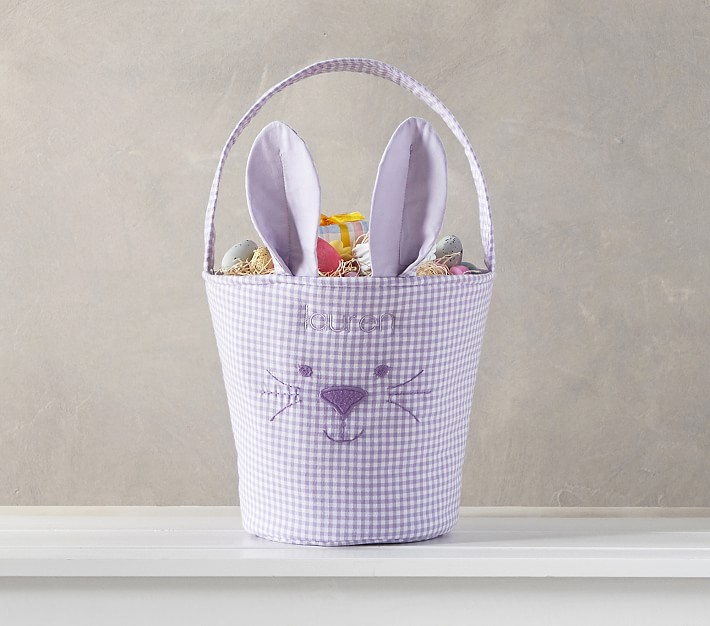Lavender Gingham Bunny Easter Bucket