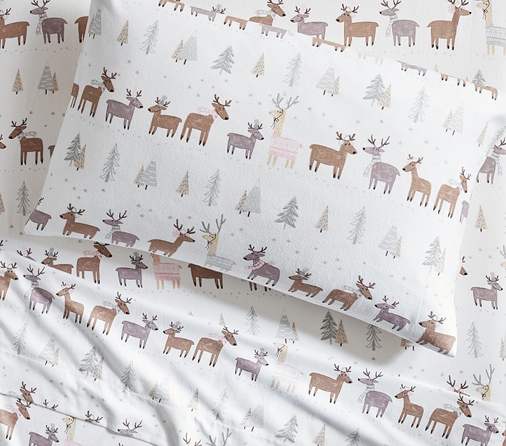Winter Reindeer Flannel Toddler Sheet Set &amp; Pillowcase