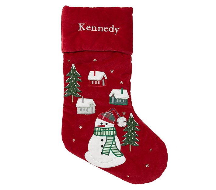 Snowman with House Luxe Velvet Stocking