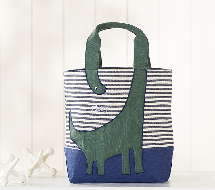 Striped Critter Navy Blue Dino Tote