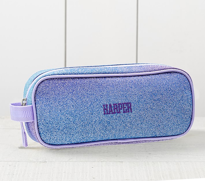 Mackenzie Lavender Aqua Ombre Sparkle Glitter Pencil Case