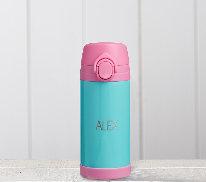 Mackenzie  Aqua Pink Trim Solid Regular Water Bottle