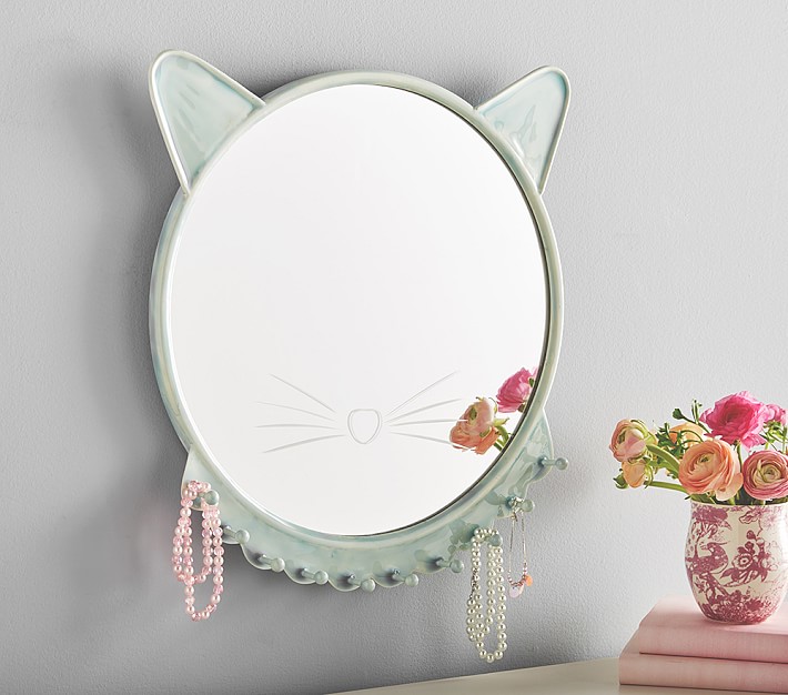 Turqouise Ceramic Kitty Mirror