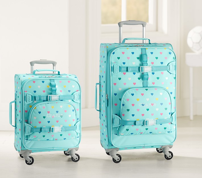 Mackenzie Aqua Multi Heart Glow-in-the-Dark Spinner Luggage