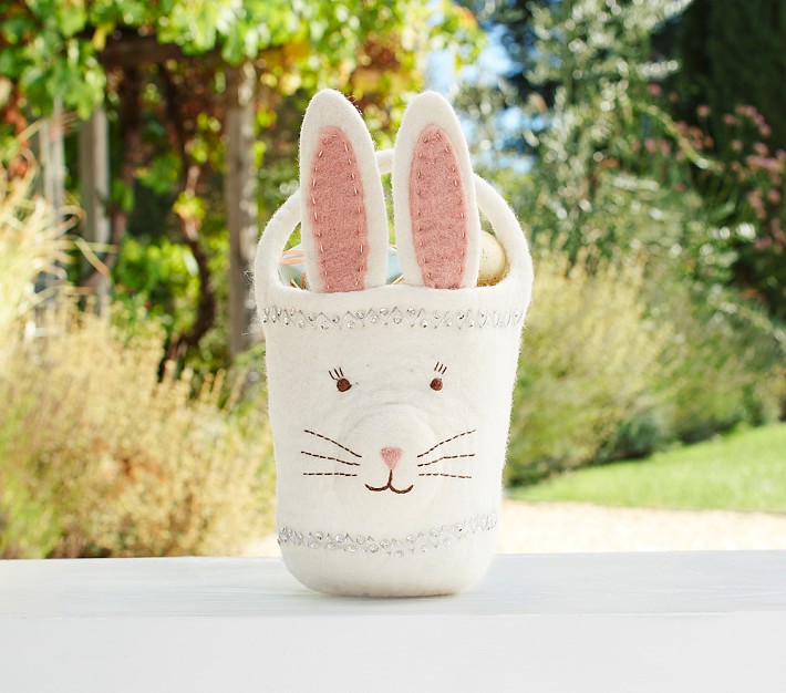 Pink Bunny Felted Easter Treat Bucket