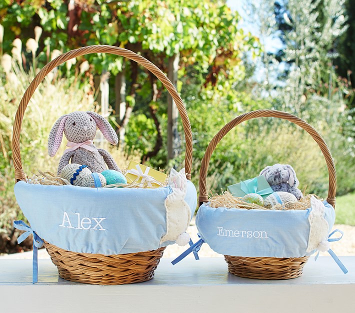Chambray Appliqu&#233; Bunny Easter Basket Liners
