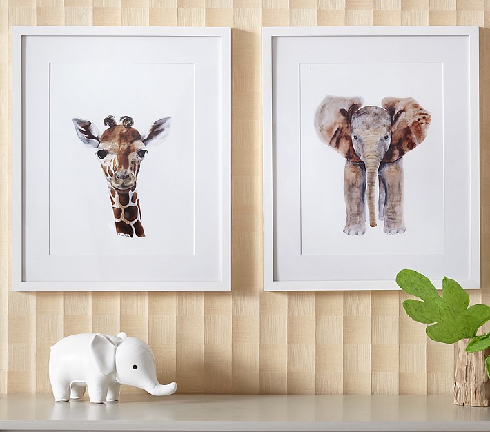 Giraffe &amp; Elephant Framed Art