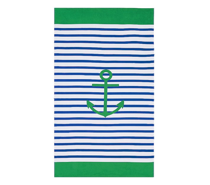Anchor Stripe Adult Beach Towel Navy Green