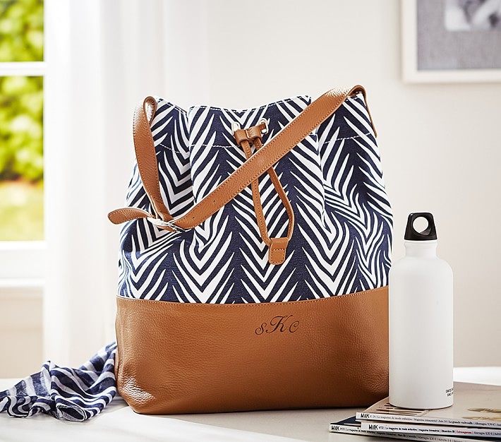 Printed Canvas Leather Diaper Bag