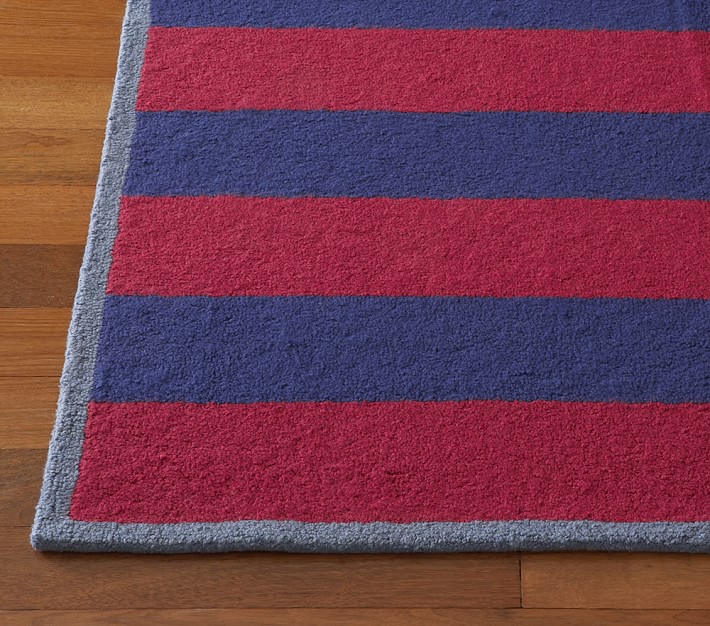 Red/Navy Rugby Stripe Rug Swatch
