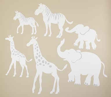 White Safari Animal Decals, Set of 2