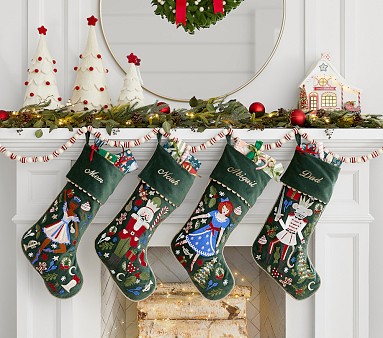 Rifle Paper Co. Nutcracker Embroidered Velvet Christmas Stocking